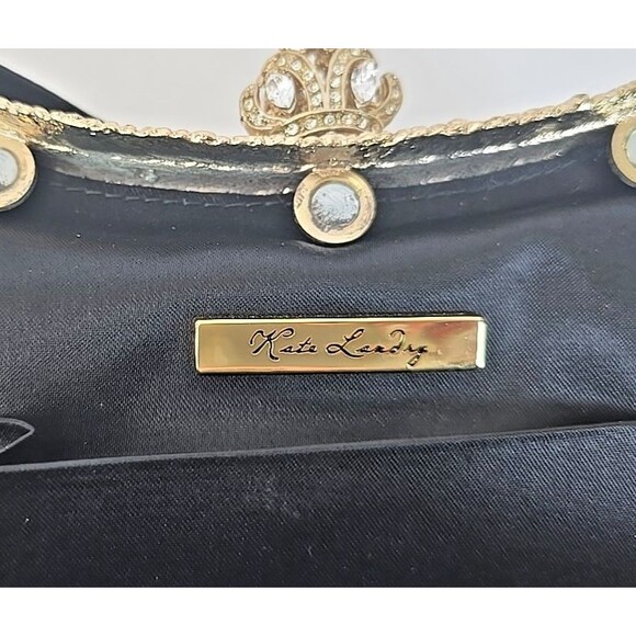 Kate Landry Black Satin With Rhinestone Trim Evening Bag Clutch Crown Queen - Picture 5 of 8
